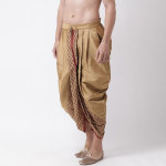 Men Golden & Maroon Solid Dupion Silk Dhoti Pants