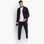 Men Navy Blue & Red Solid Tracksuit